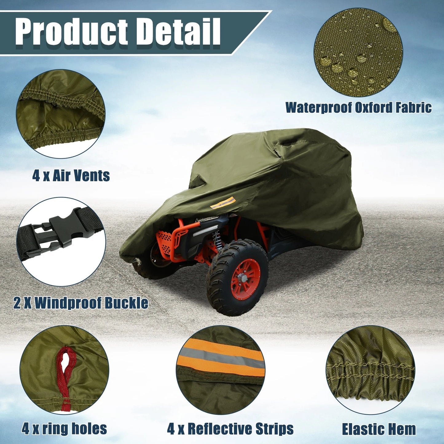 UTV Cover Waterproof Full Cover for Polaris Ranger Army Green