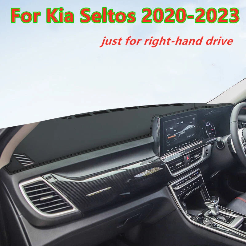 RHD Leather Car Dashboard Cover Dash Protector Mat Pad for Kia Seltos (2020–2023)