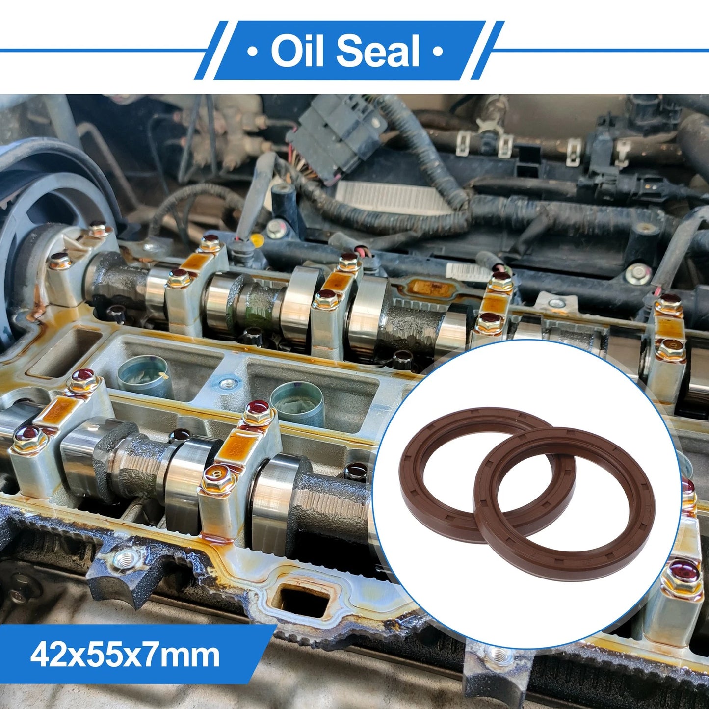 Oil Seal / 2 x 42x55x7mm / Rotary Shaft Seal FKM Rubber Brown for Car