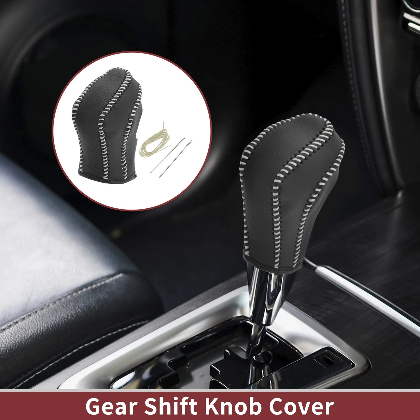 Car Gear Shift Knob Cover 1 Pc for Nissan Maxima (2016-2023) Black Beige Faux Leather