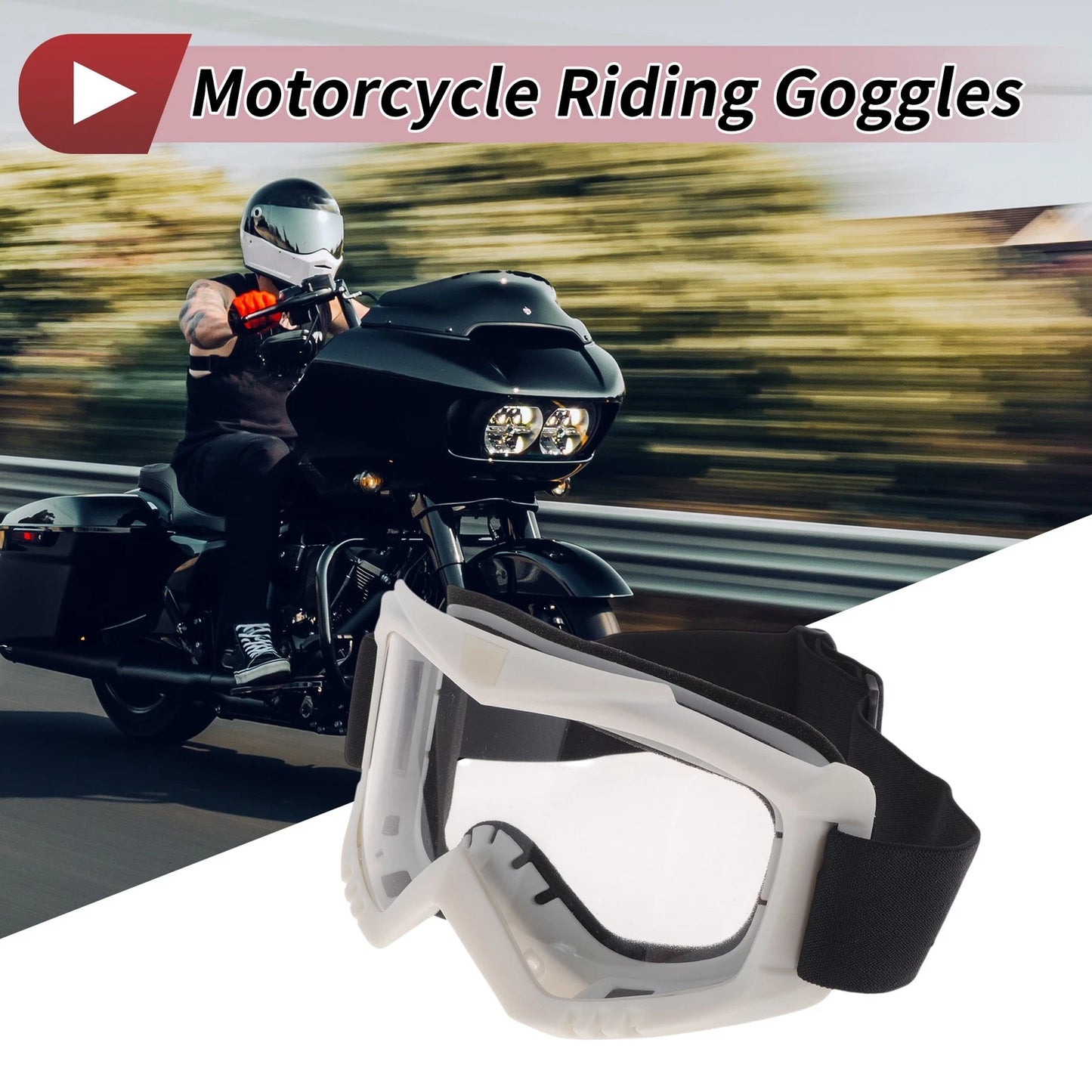 1 x Motorcycle Riding Goggles Clear Lens White Frame PC Cycling Sunglasses