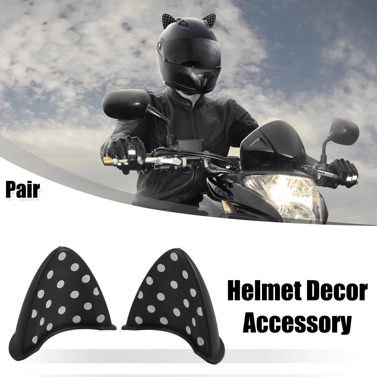 Pair Motorcycle Self Adhesive TPU Cat Ears Shape for Helmet Decoration Black