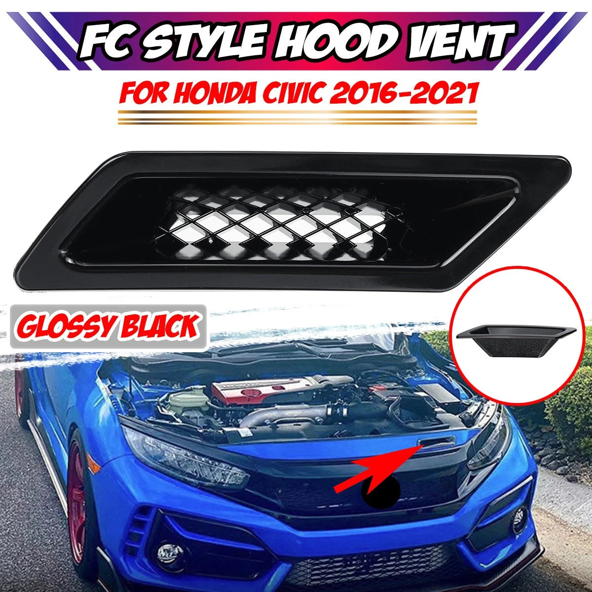 Front Air Vent Intake Duct Cover Trim Gloss Black for Honda Civic (2016–2021)