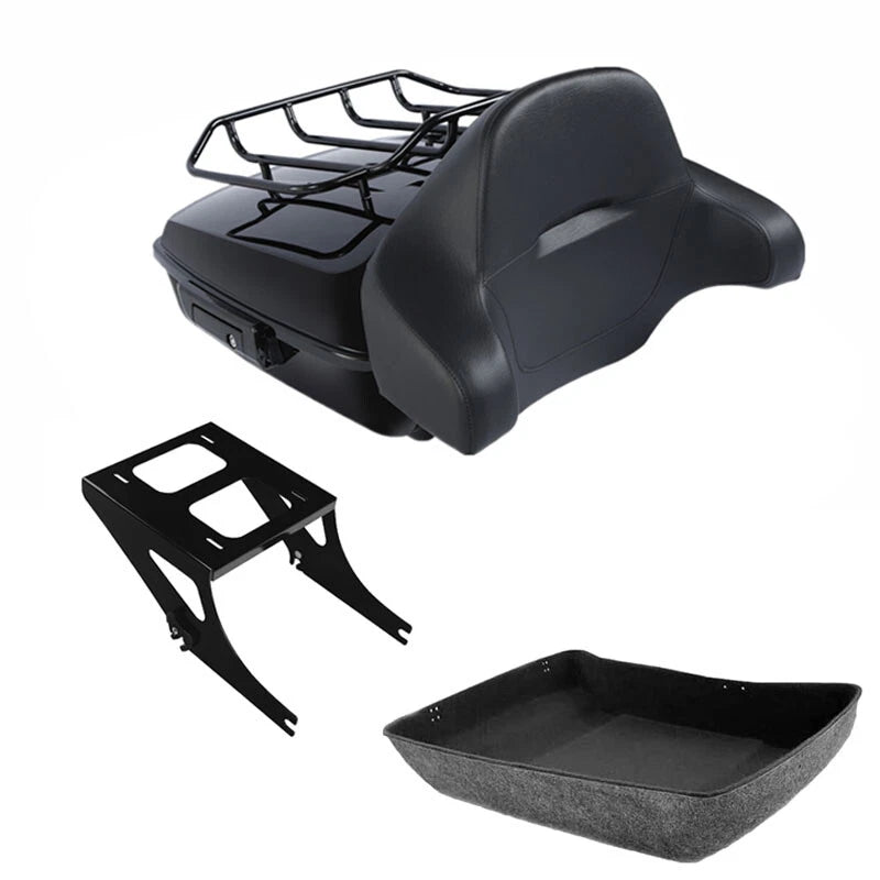 Black Chopped Trunk Backrest Rack Mount for Harley Fatboy FLSTF (2008-2017)