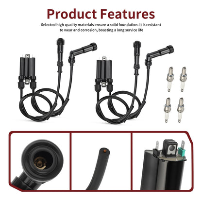 2 x Ignition Coil & Spark Plug W/ Cap for Honda CB750 Nighthawk 750(1991–2003)