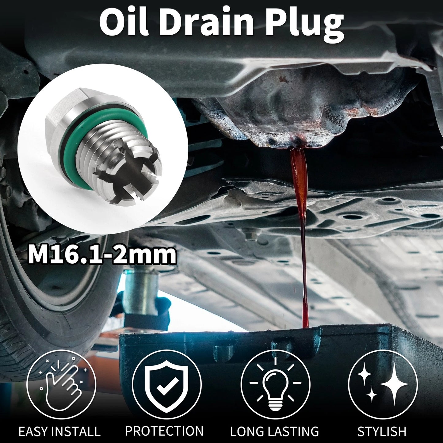 M16.1-2mm Copper Oil Drain Plug With Gasket for Car Motorcycle Silver Tone