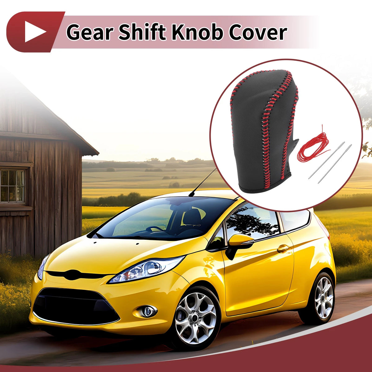 Gear Shift Knob Cover for Ford Fiesta 2009-2012 Red Faux Leather
