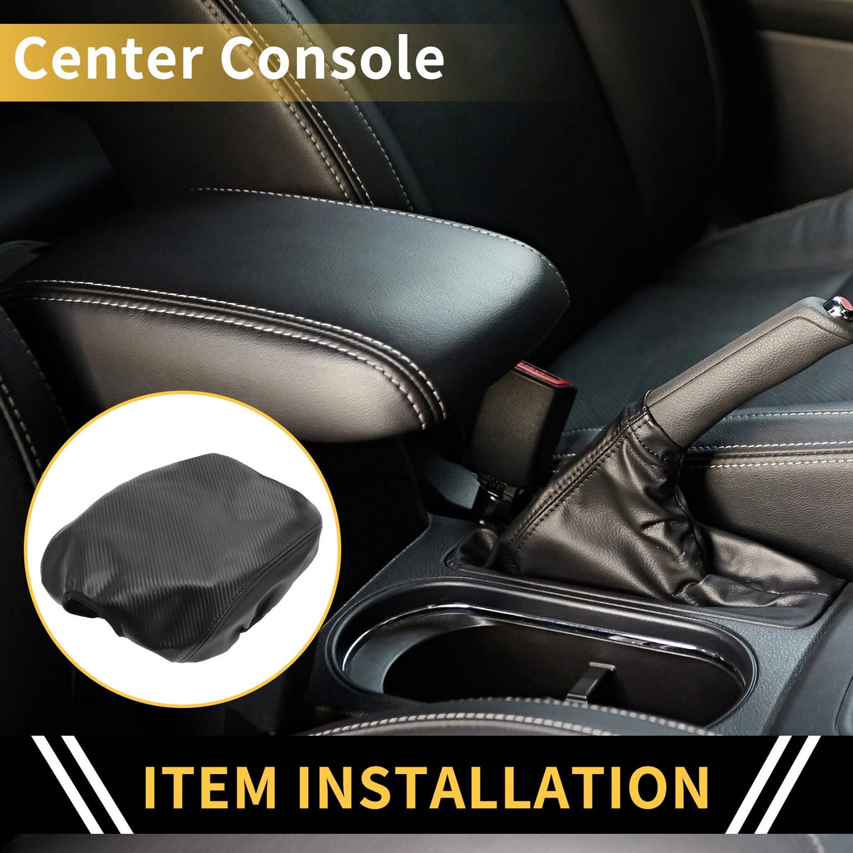 Arm Rest Cover for Ford F-150 Microfiber Leather Carbon Fiber Black