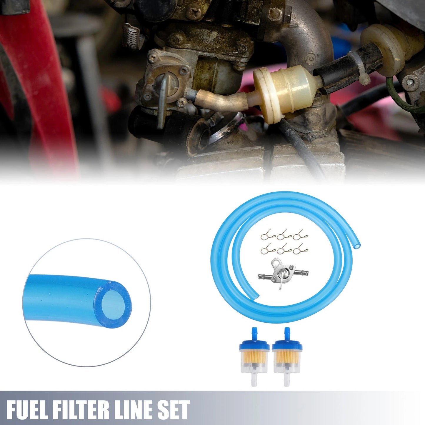 Motorcycle Fuel Line Clamps with 2 Fuel Filters for CRF50/70/90 Honda ATV Blue