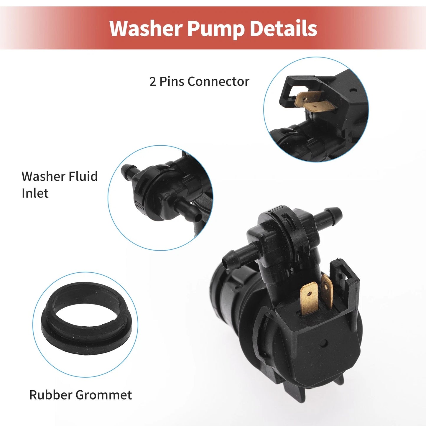 Windshield Washer Pump w/ Grommet for Honda Odyssey (2005-2010)