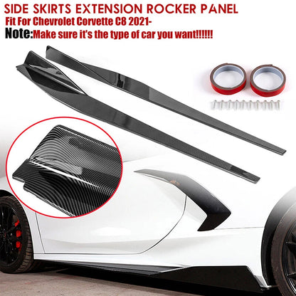 2023 Corvette C8 Side Skirts 5VM Style Extensions Rocker Panels Carbon ABS