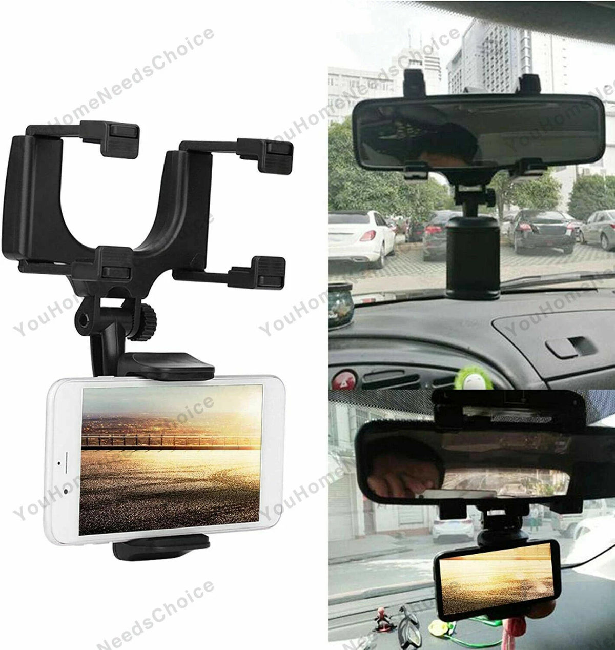 360° Rotation Phone Holder Rear-view Mirror Mount for Car Truck Smartphone GPS