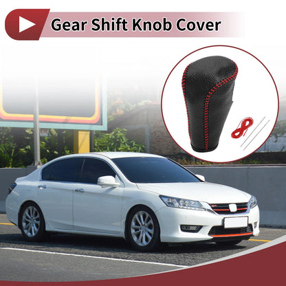 Gear Shift Knob Cover for Honda Accord (2008-2012) Pebbled Black Red Faux Leather