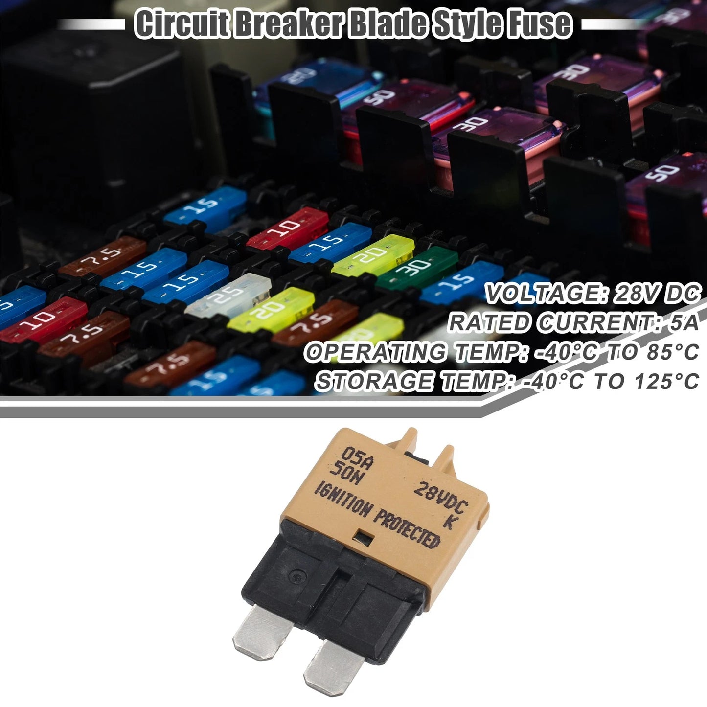 Circuit Breaker Blade Style Fuse 5A 28V Resettable Fuse for Car Marine Khaki