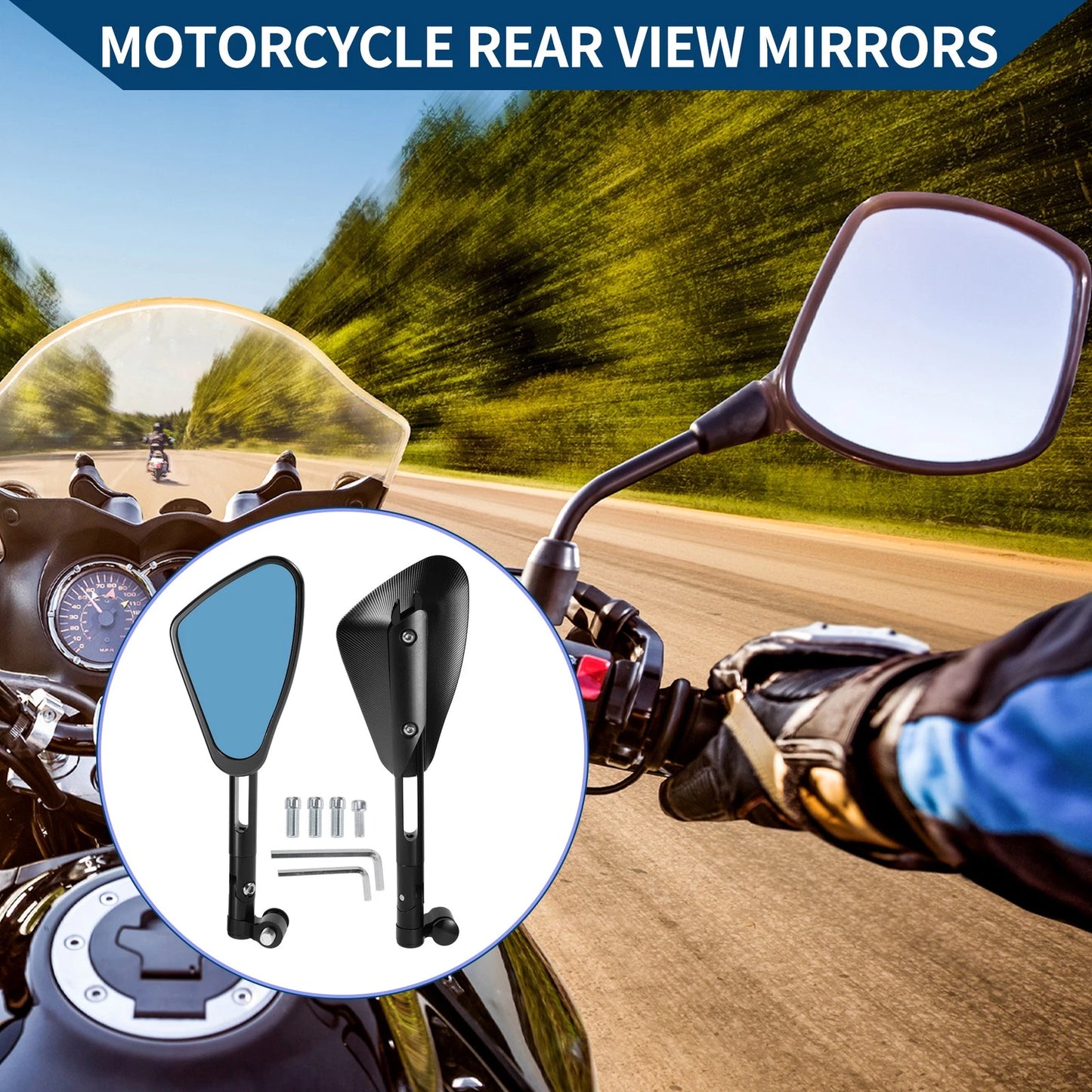 Rear View Mirrors Black Aluminum Alloy for M8/M10 Motorcycle
