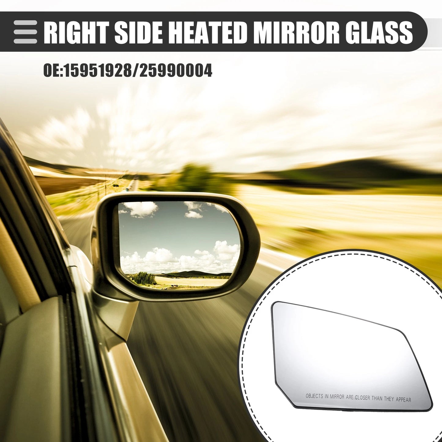 Front Right Rearview Mirror Glass for GMC Acadia Black Clear
