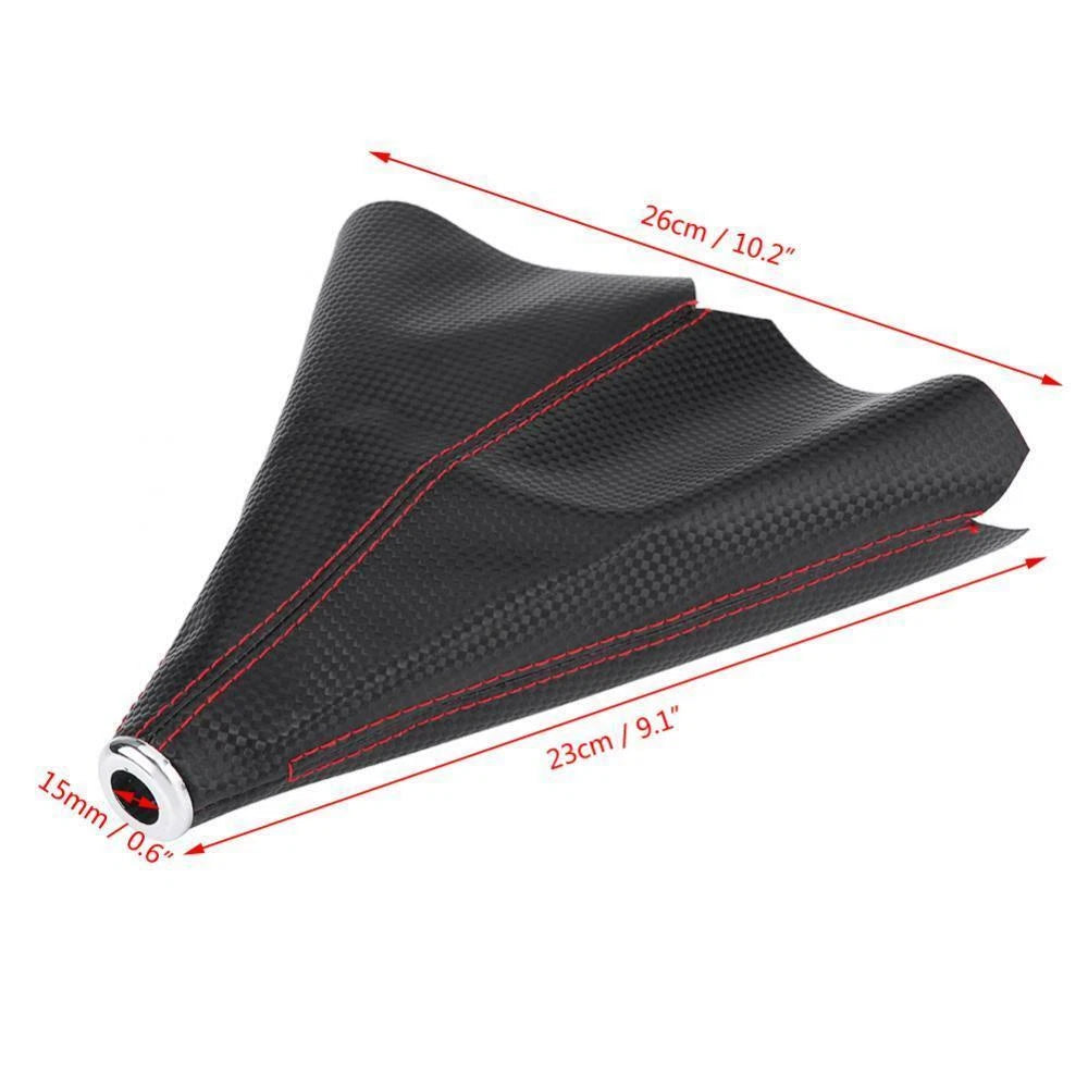 Black Real Leather Red Stitch Gear Shift Knob Boot Cover