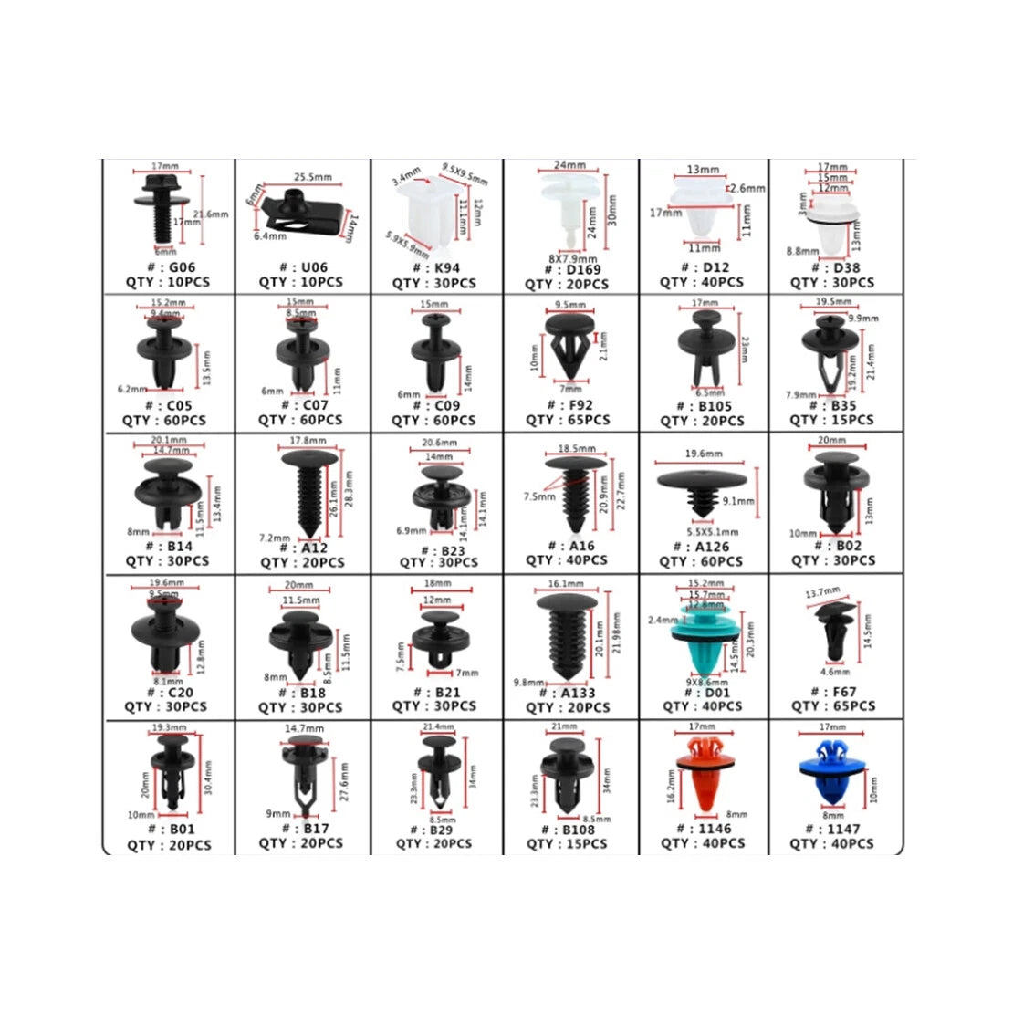 1000pc Universal Car Retainer Clips Fasteners Trim Rivet Bumper Clips