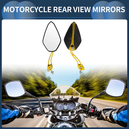 M8/M10 Rear View Mirrors for Motorcycle Black Gold Tone Plastic