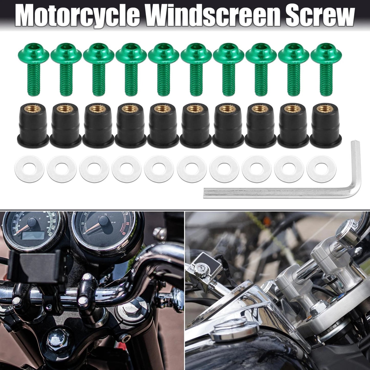 10 x M5 5mm Windscreen Screws for Motorcycle Fairing Green