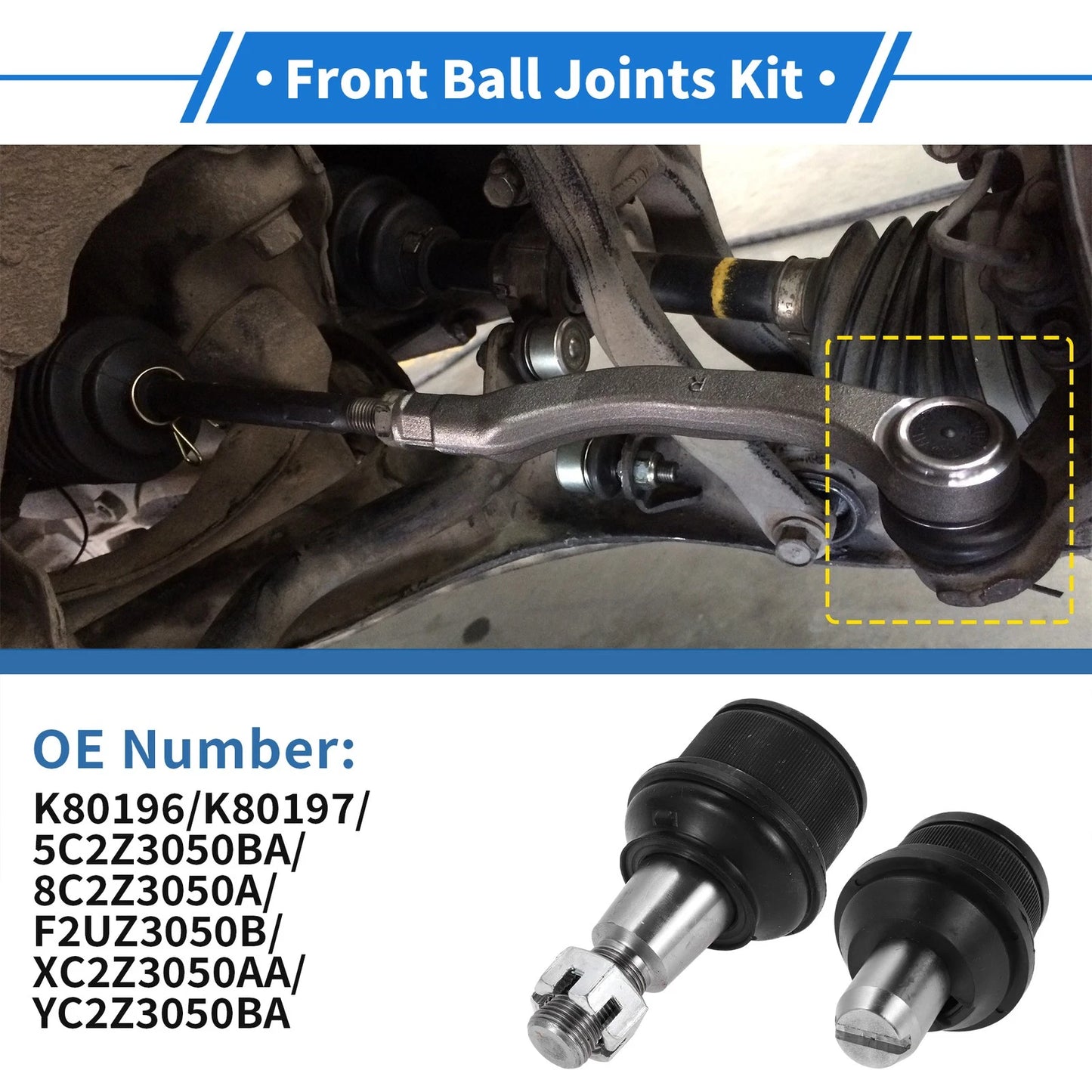 4 Pcs Front Upper & Lower Ball Joints for Ford E-150 (2007-2014)