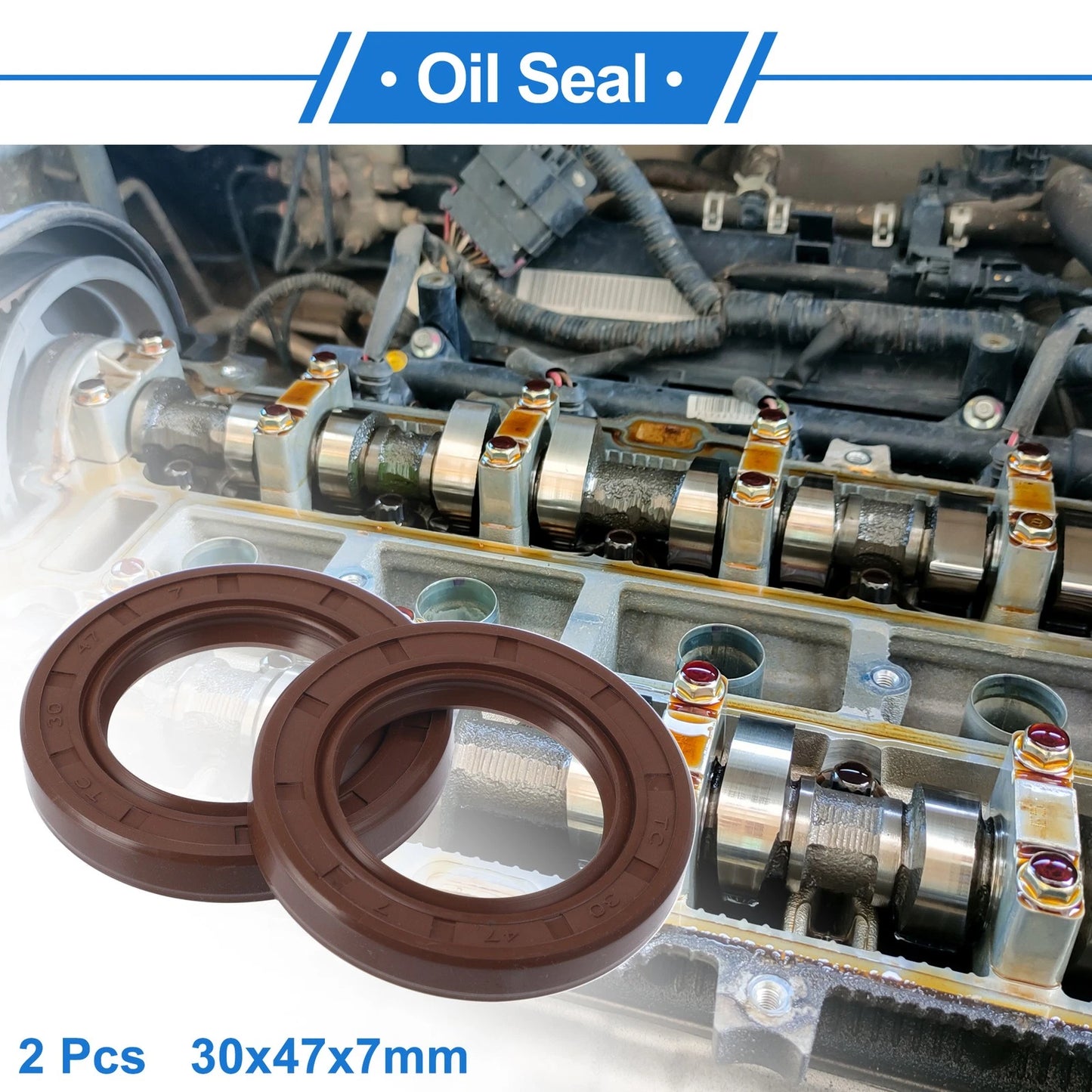 Oil Seal / 30x47x7mm 2 x / Rotary Shaft Seal FKM Rubber Brown for Car