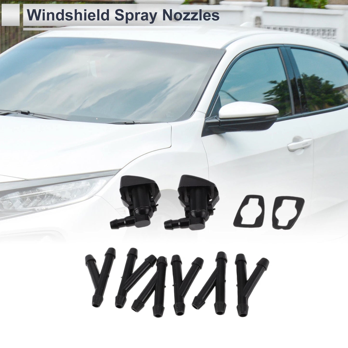 Windshield Washer Nozzle & 6 x Hose Connectors for Ford