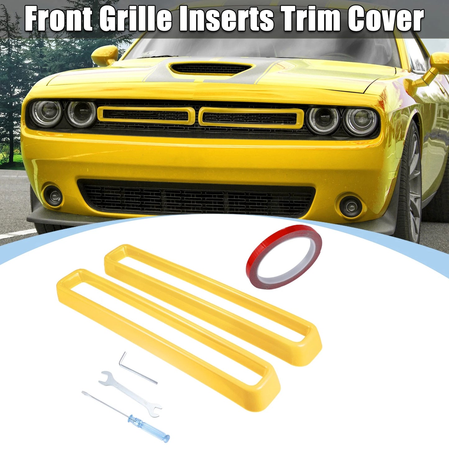 Grille Mesh Inserts Front Exterior Trim for Dodge Challenger (2015-2022) Yellow
