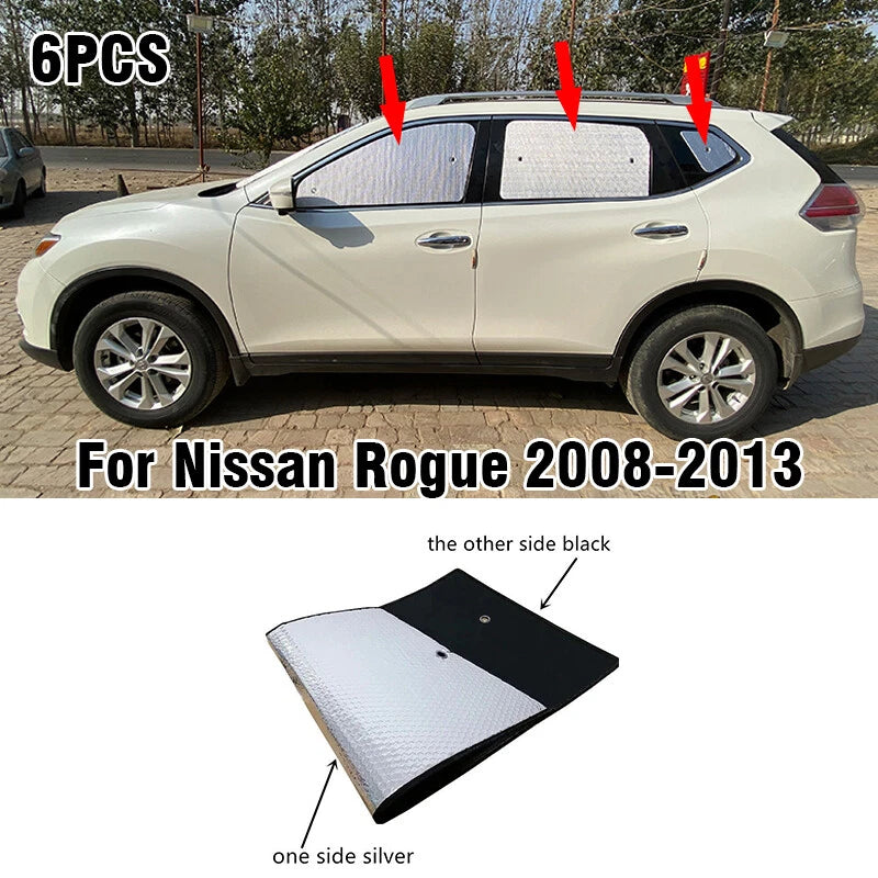 Sunshade / 6pcs / Side Window Black Silver Privacy for Nissan Rogue (2008–2013)