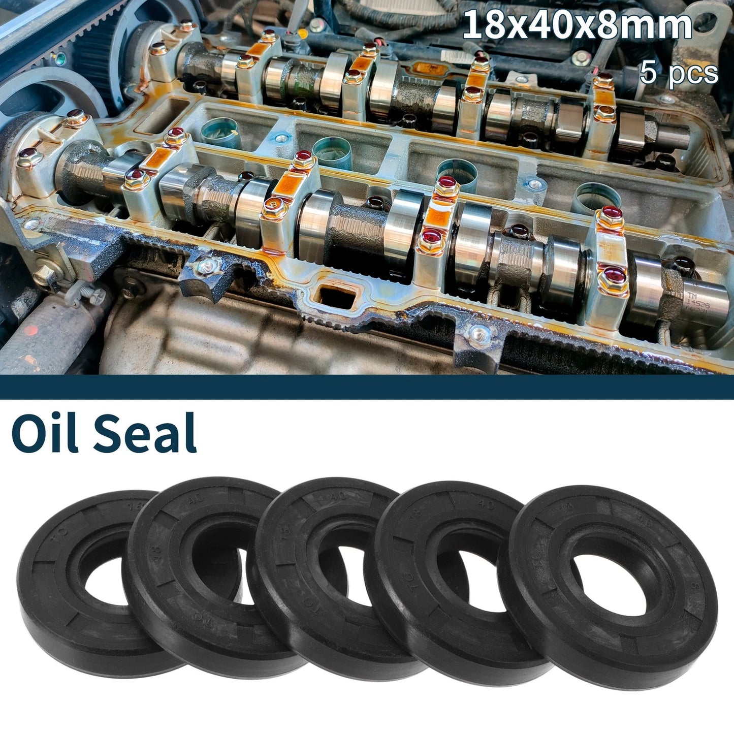 Oil Seal Rotary Shaft Seal NBR Rubber 18x40x8mm Black 5Pcs