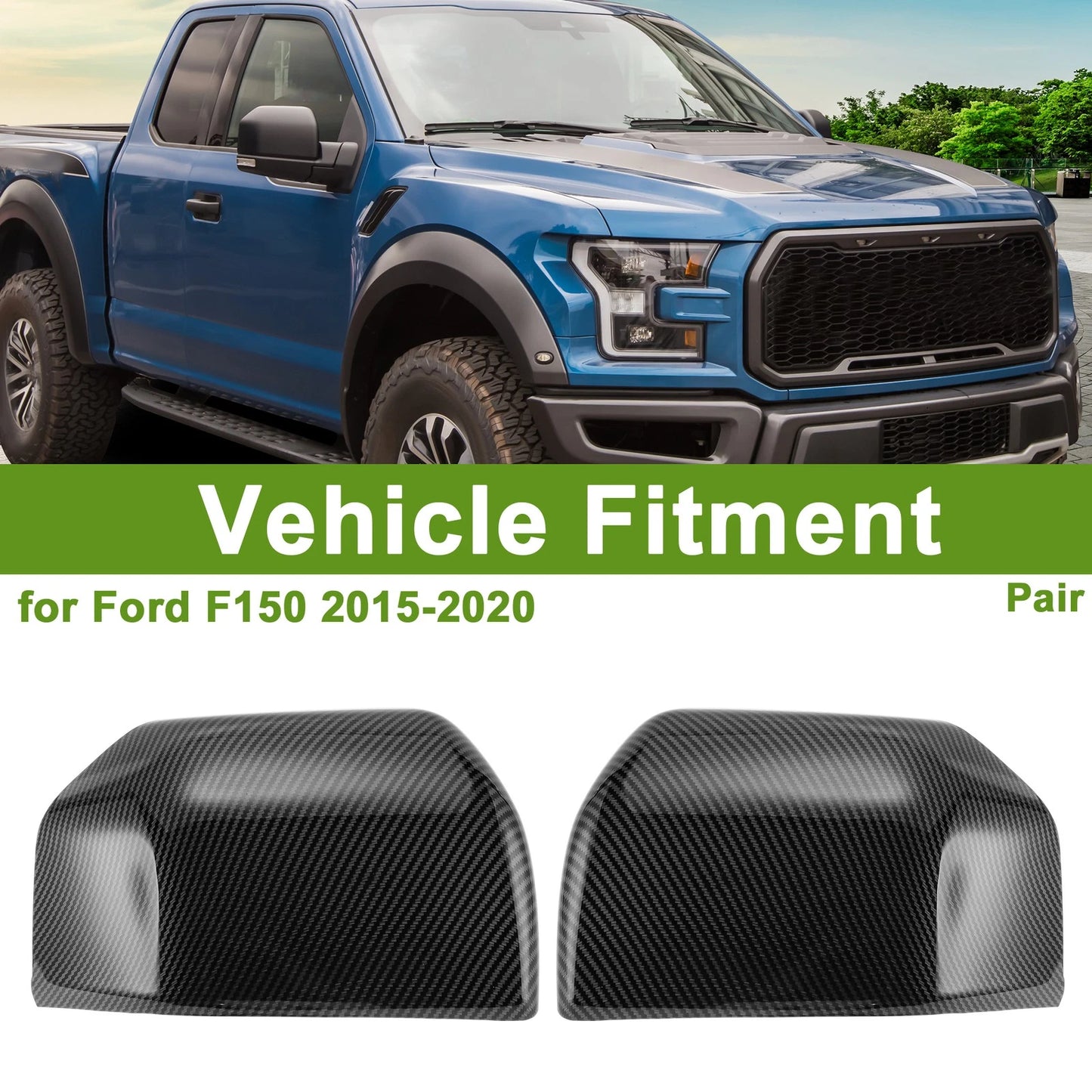 Black Side Mirror Cover Caps for Ford F150 (2015-2020)