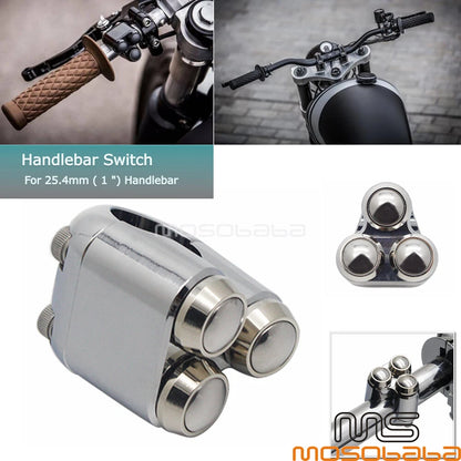 Chrome 1'' 25mm Handlebar Horn Turn Signal Control Switch for Harley