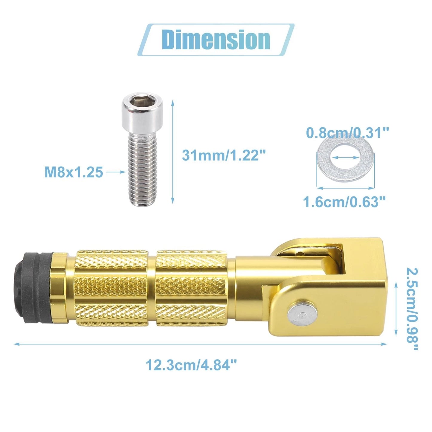 Pair 8mm Aluminum Alloy Rearset Folding Footpeg Gold Tone for Motorcycle