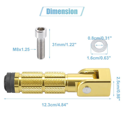 Pair 8mm Aluminum Alloy Rearset Folding Footpeg Gold Tone for Motorcycle