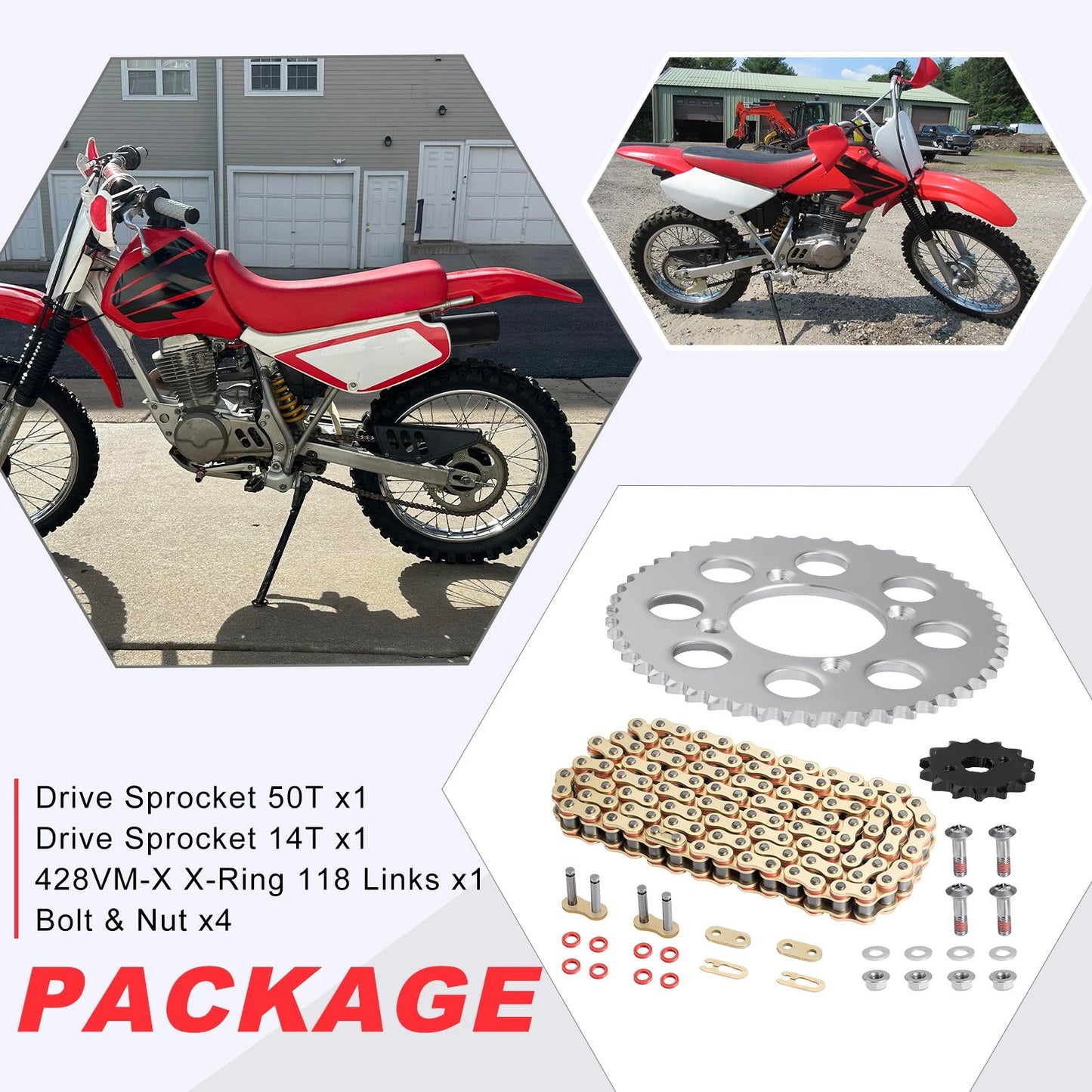 Chain & Front 14T Rear 50T Drive Sprocket Kit for Honda XR100R/CRF100F