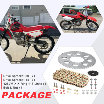 Chain & Front 14T Rear 50T Drive Sprocket Kit for Honda XR100R/CRF100F