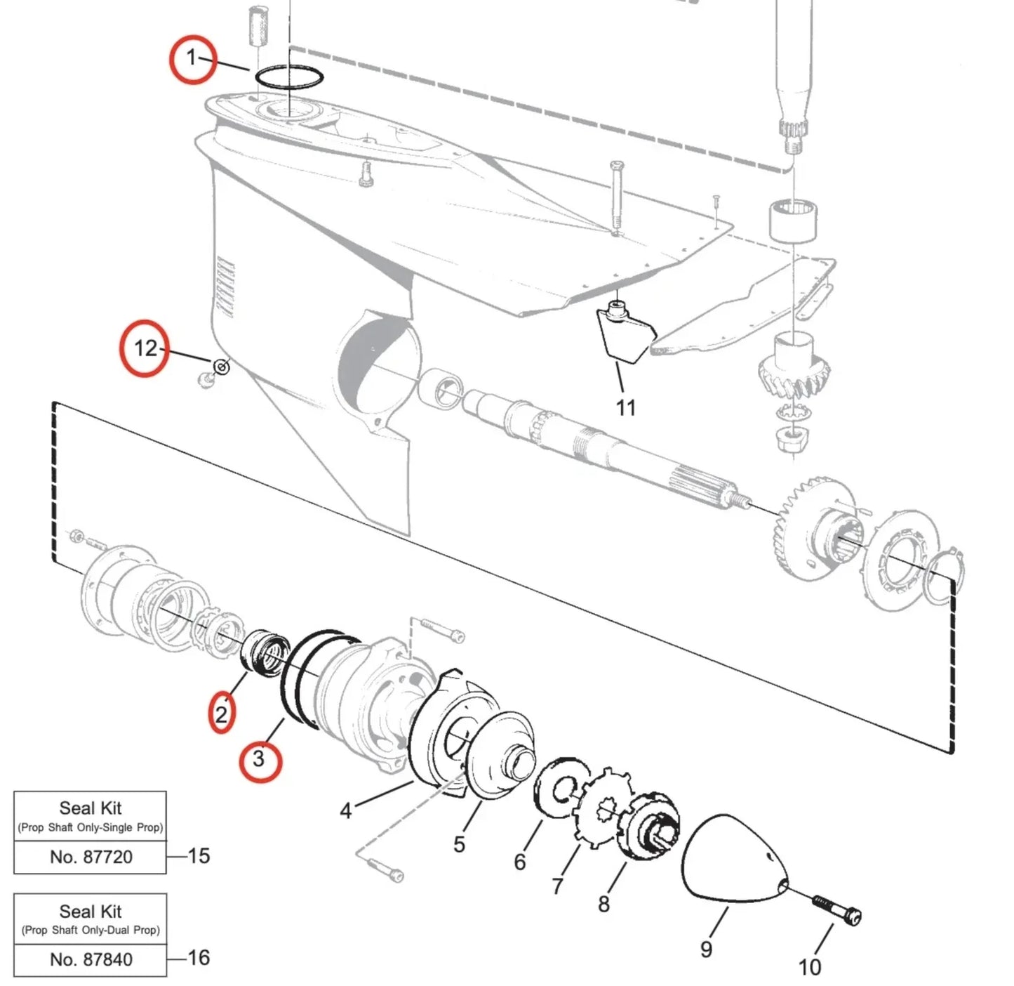 Lower Gearcase Oil Seal Kit w/Screw O-ring for Volvo Penta 2000-2023