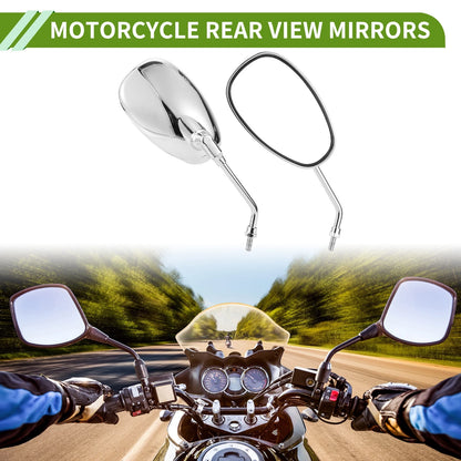 M8 Rear View Mirrors Oval Shape Handlebar Chrome Silver Tone for M8 Motorcycle