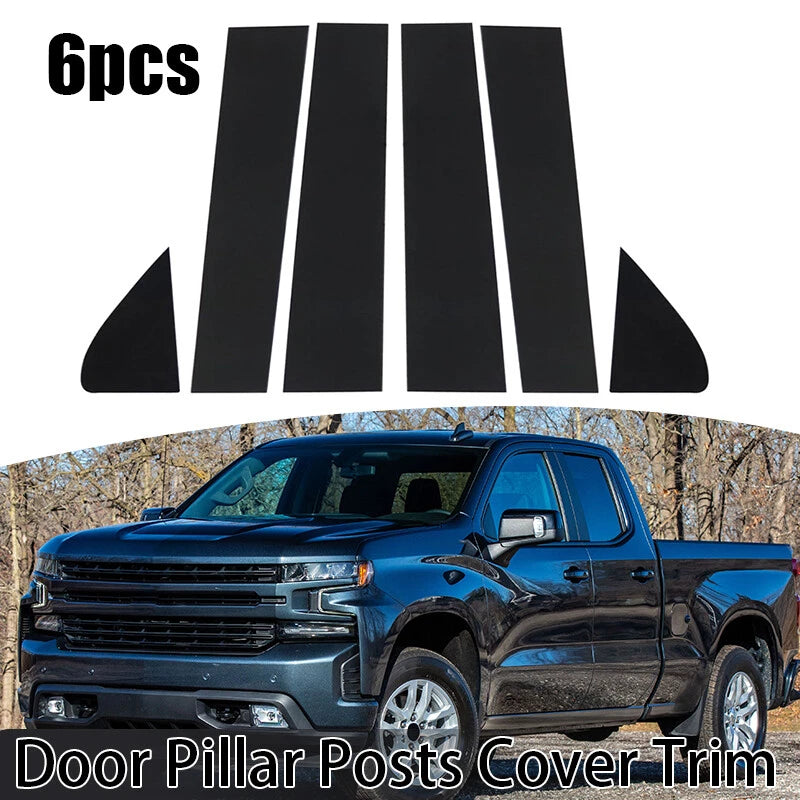 Black Window Trim Pillar Posts for Chevy Silverado GMC Sierra 1500 (2019-2022)