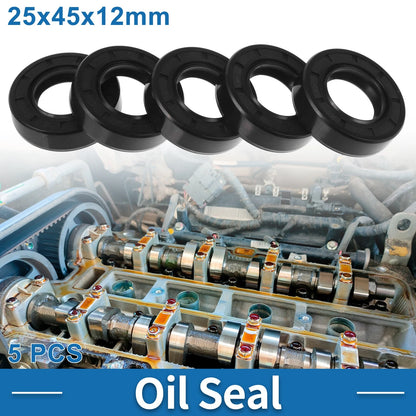Oil Seal 25x45x12mm Nitrile Rubber Black 5 Pcs