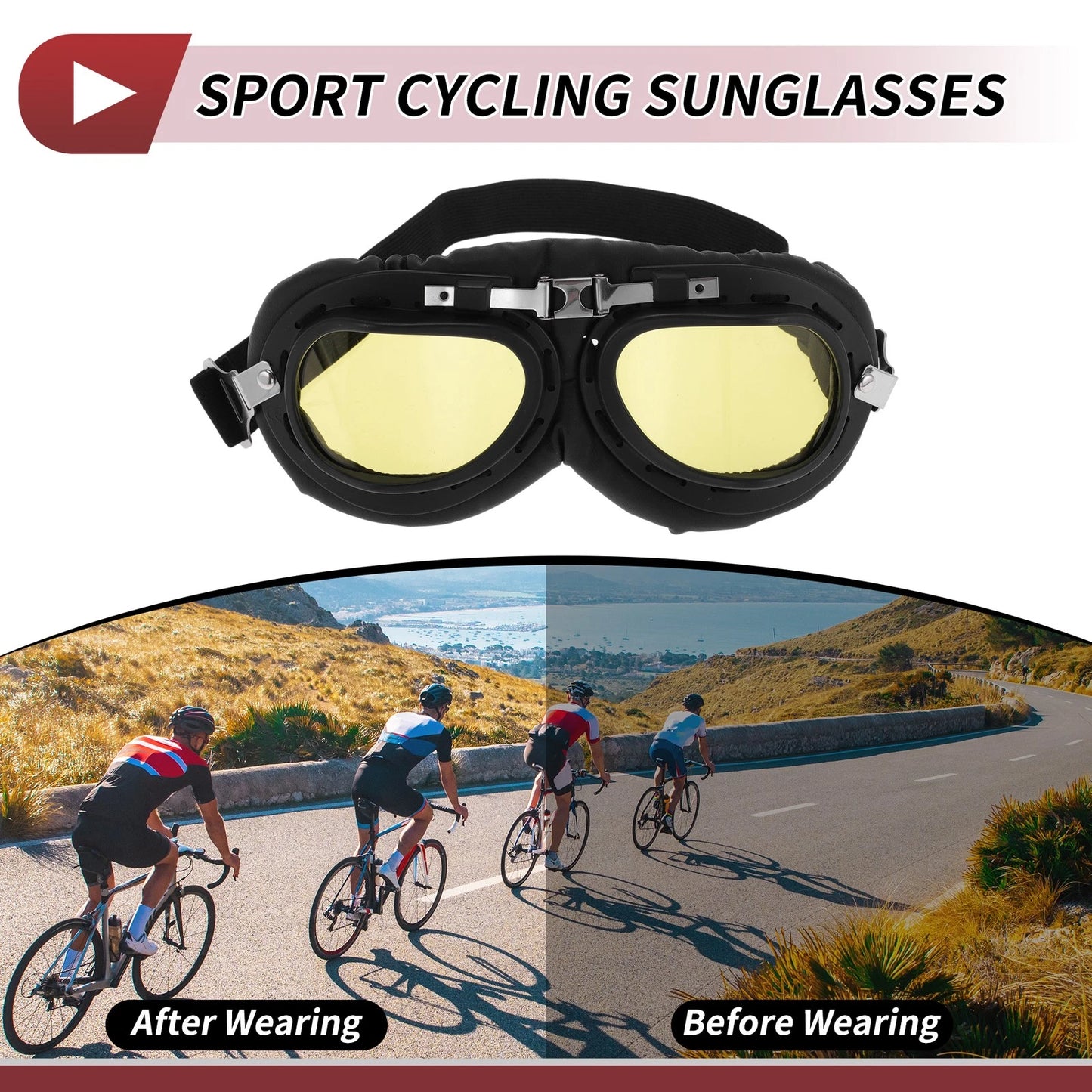 Set 1 x Motorcycle Riding Goggles Yellow Lens Black Frame for Motorcycle