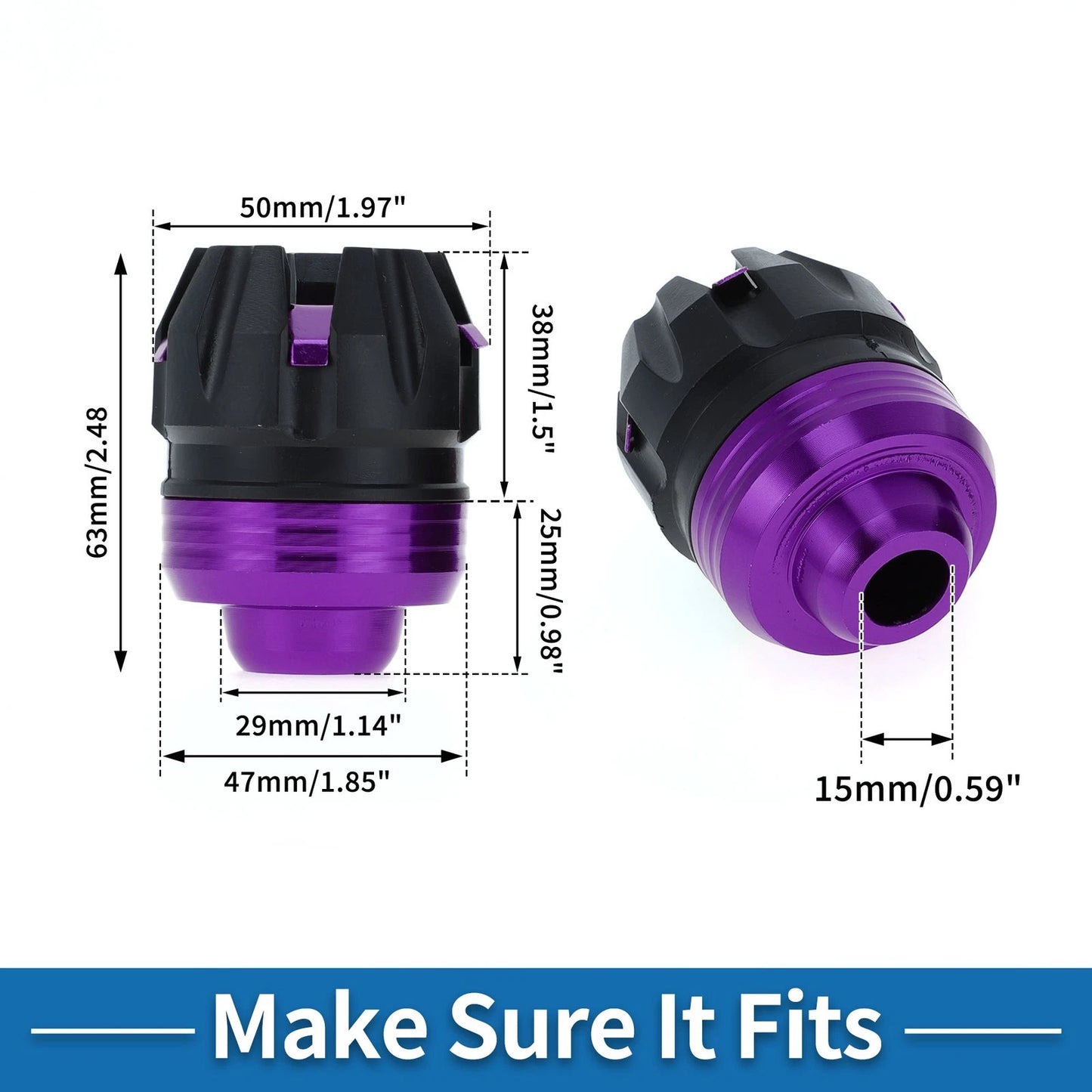 Frame Sliders / 2 Pcs / Front Fork Falling Protection Purple for Make Model