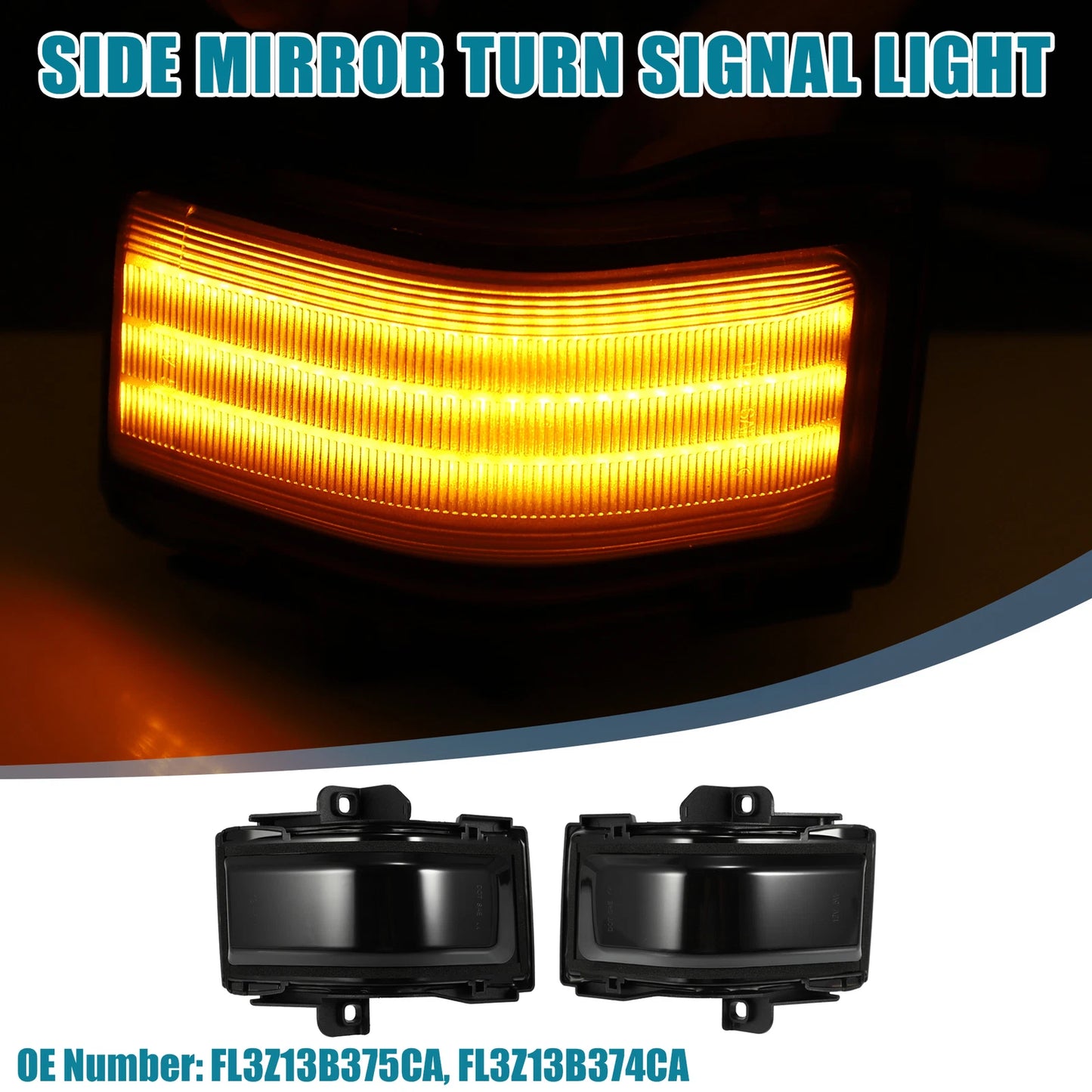 White Yellow Side Mirror Turn Signal Light for Ford (2015-2023)