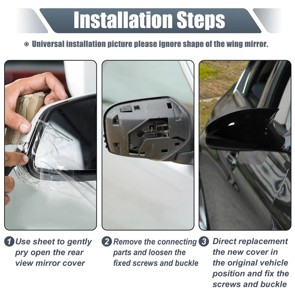 Right Side Mirror Cover Cap Gloss Black for BMW 3 Series, 7 Series (2000-2006)