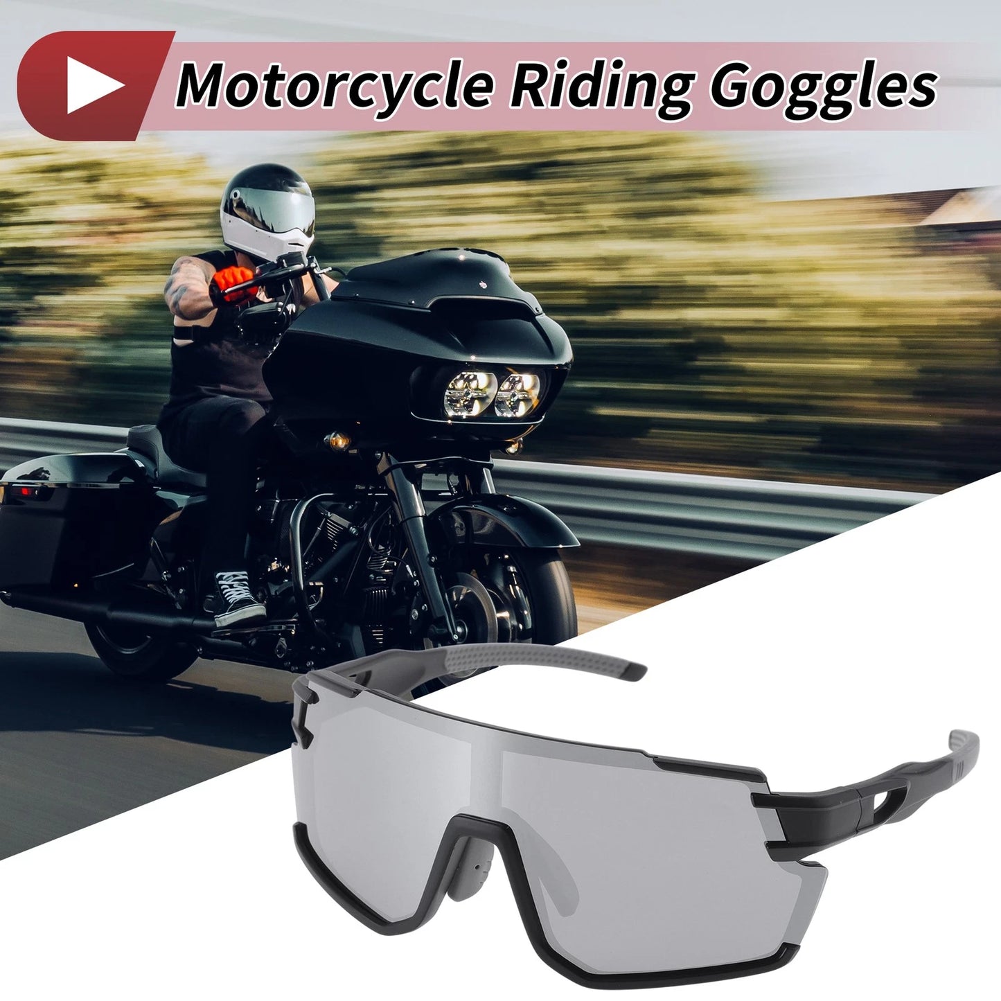 Motorcycle Riding Goggles Silver Tone Gray Lens Black Frame for Motorcycle