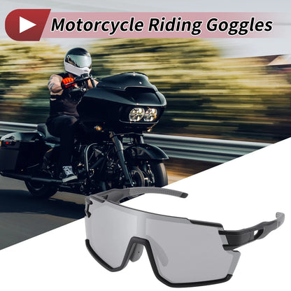 Motorcycle Riding Goggles Silver Tone Gray Lens Black Frame for Motorcycle