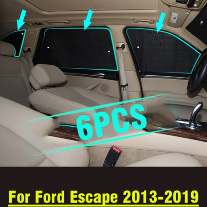 6PCS Side Window Privacy Sunshade Black Silver for Ford Escape (2013–2019)