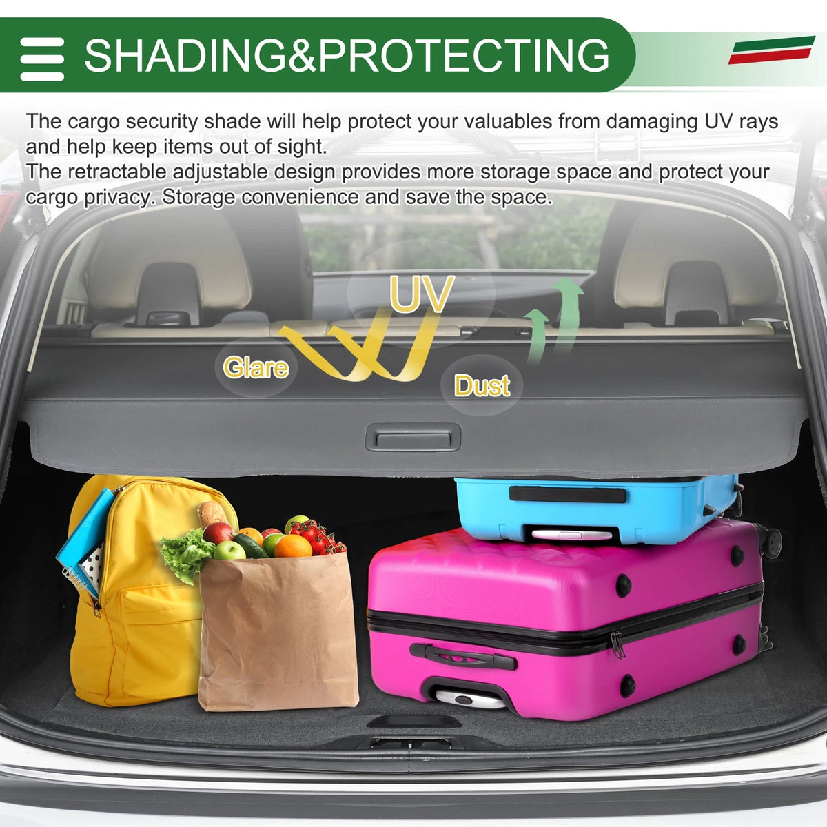 Car Trunk Retractable Cargo Cover for CHEVROLET Orlando Black (2018-2023)