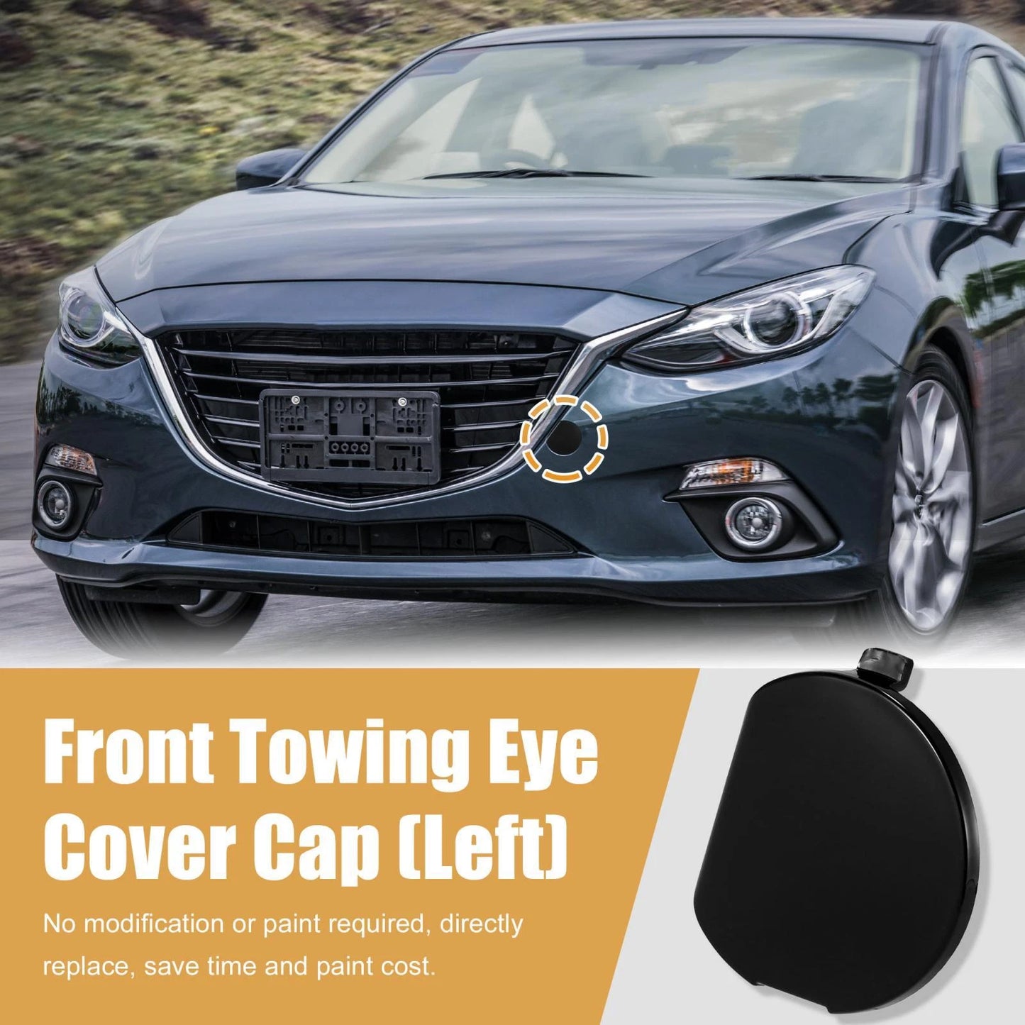 Black Front Bumper Tow Hook Eye Cover for Mazda 3 (2014-2016)