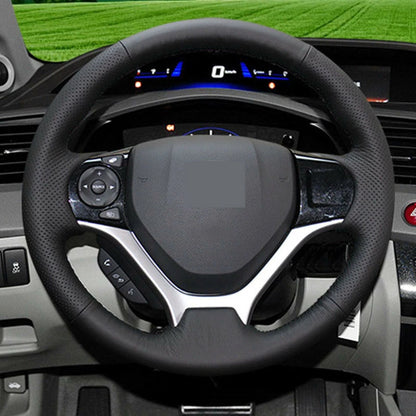 Black Leather Steering Wheel Cover for Honda Civic (2011-2015)